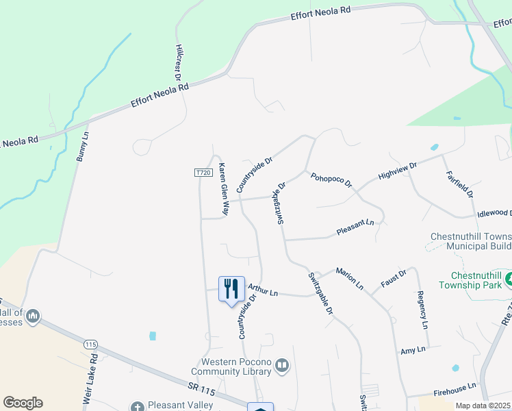 map of restaurants, bars, coffee shops, grocery stores, and more near 116 Crossing Spring Lane in Brodheadsville