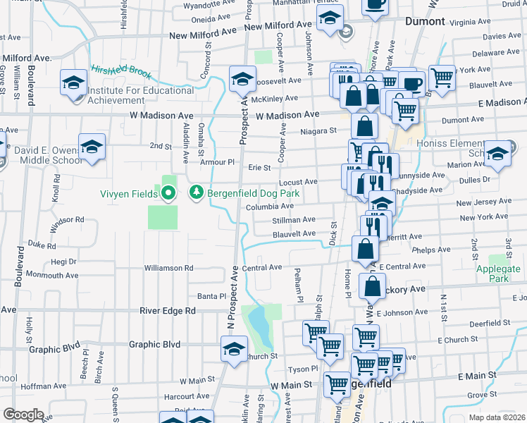 map of restaurants, bars, coffee shops, grocery stores, and more near 14 Fern Avenue in Dumont