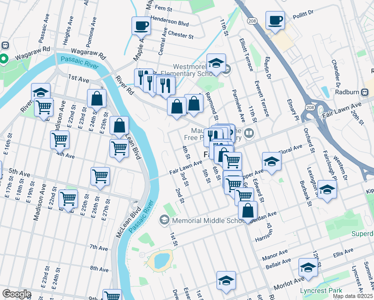 map of restaurants, bars, coffee shops, grocery stores, and more near 15-16 4th Street in Fair Lawn