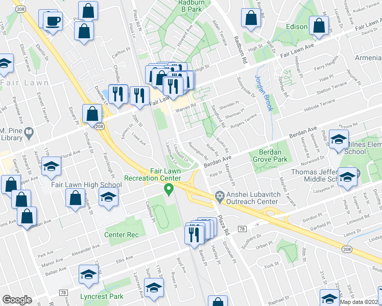 map of restaurants, bars, coffee shops, grocery stores, and more near in Fair Lawn