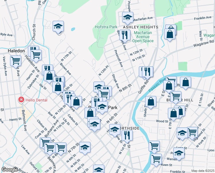 map of restaurants, bars, coffee shops, grocery stores, and more near 364 North 11th Street in Prospect Park