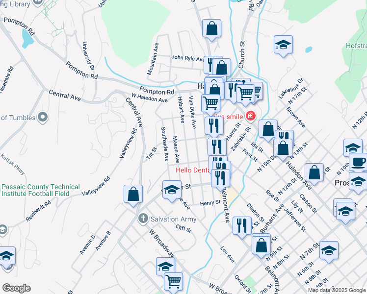 map of restaurants, bars, coffee shops, grocery stores, and more near 49 Tilt Street in Haledon