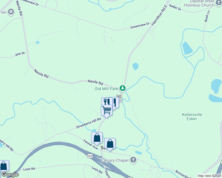 map of restaurants, bars, coffee shops, grocery stores, and more near 5119 Neola Road in Stroudsburg