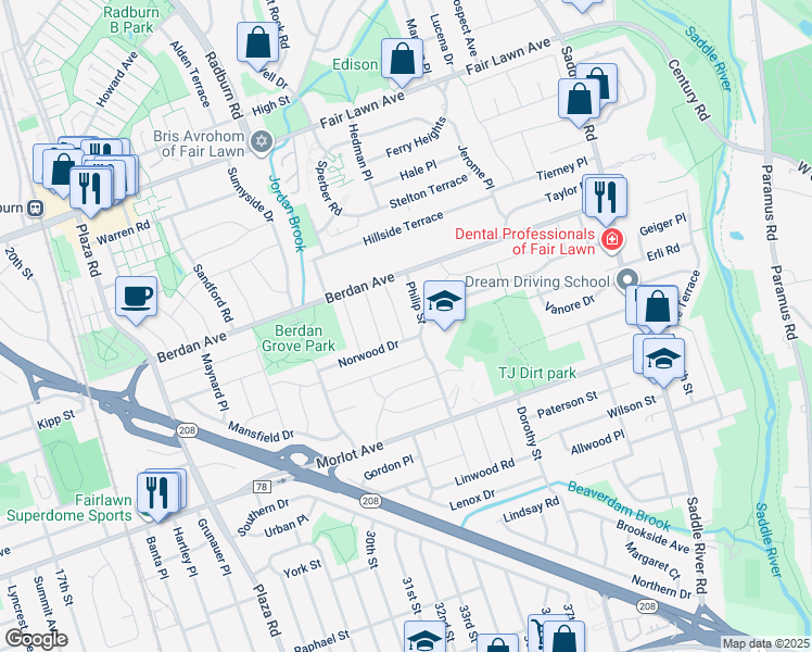 map of restaurants, bars, coffee shops, grocery stores, and more near 10-06 Maxwell Place in Fair Lawn