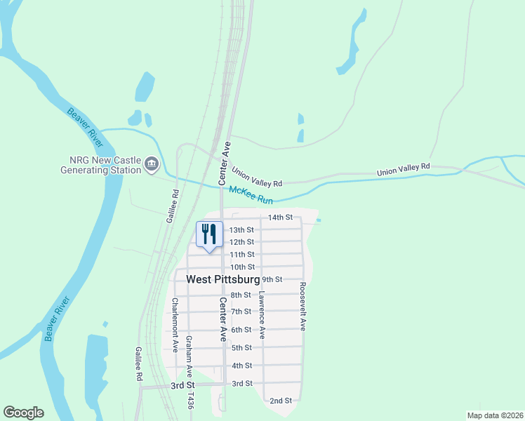 map of restaurants, bars, coffee shops, grocery stores, and more near 1457 14th Street in New Castle