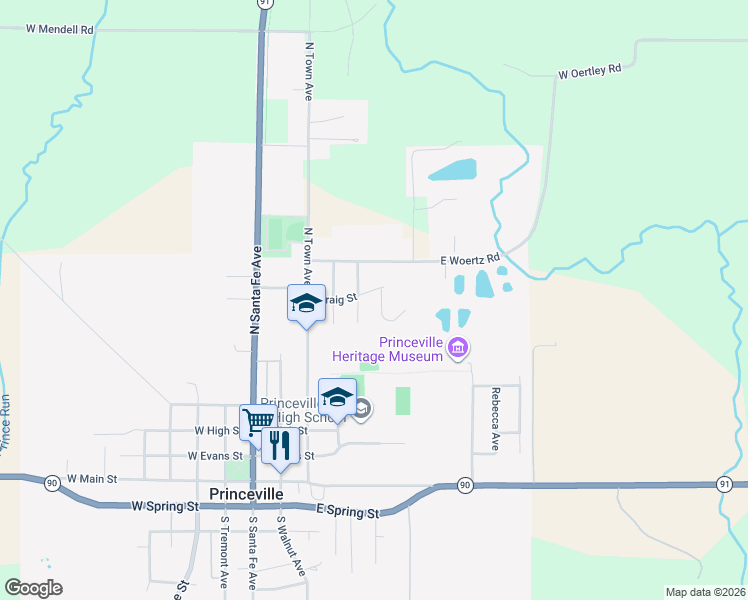 map of restaurants, bars, coffee shops, grocery stores, and more near 700 Princeville Avenue in Princeville