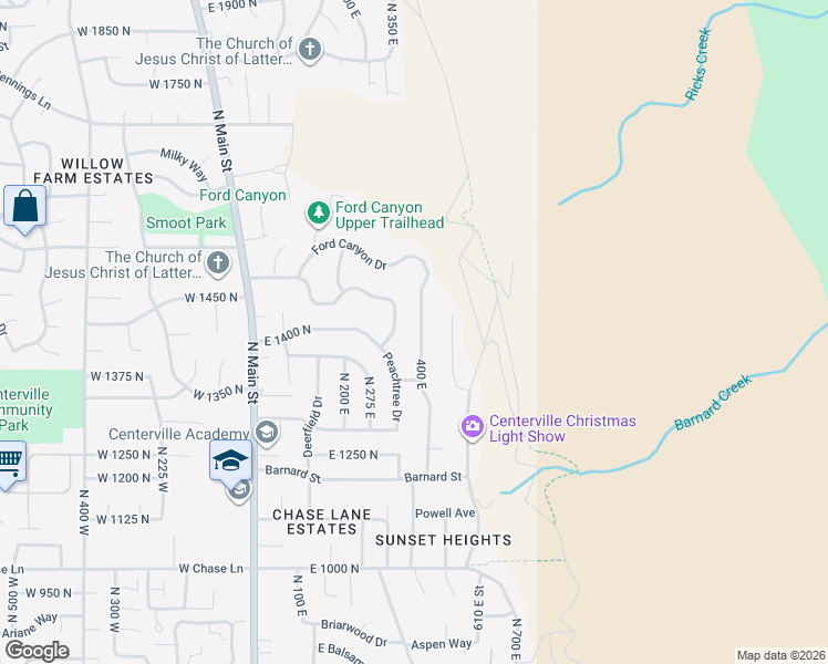 map of restaurants, bars, coffee shops, grocery stores, and more near 1471 North 400 East in Centerville