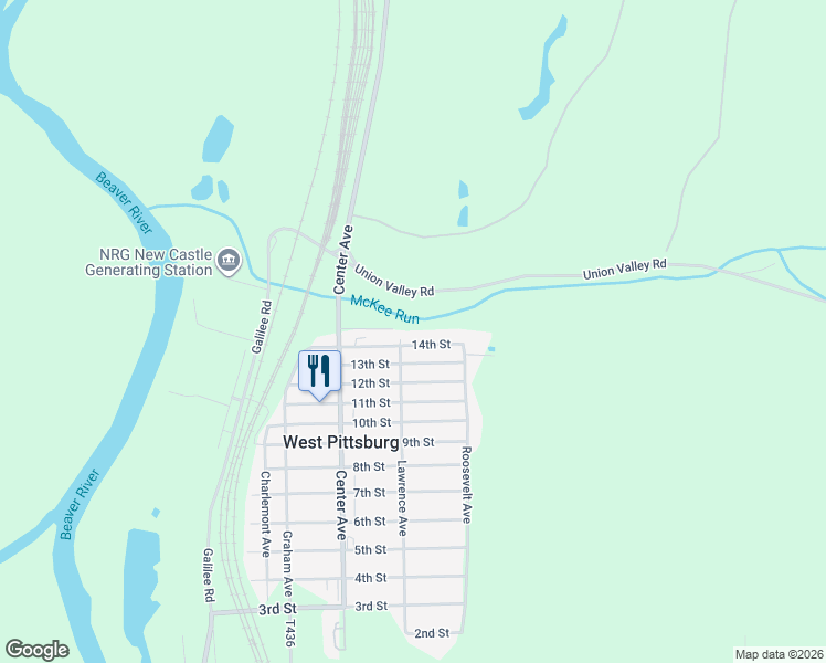 map of restaurants, bars, coffee shops, grocery stores, and more near 1457 14th Street in New Castle