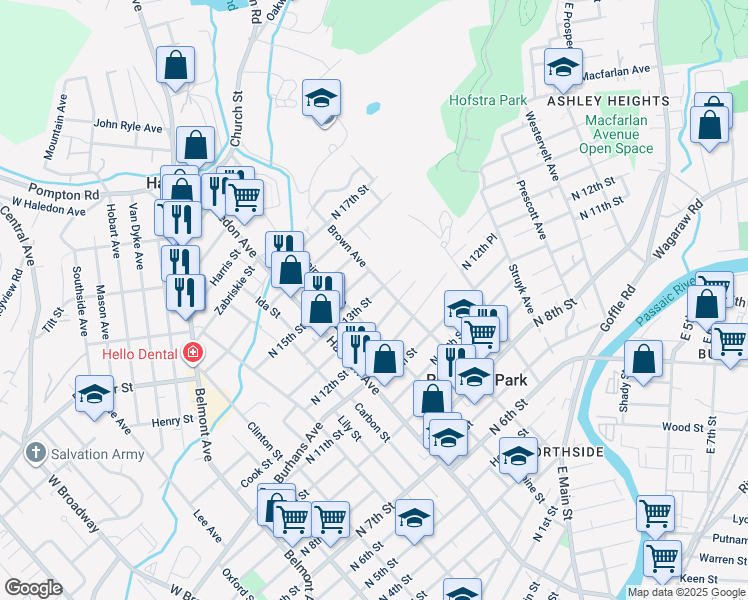 map of restaurants, bars, coffee shops, grocery stores, and more near 191 Brown Avenue in Prospect Park