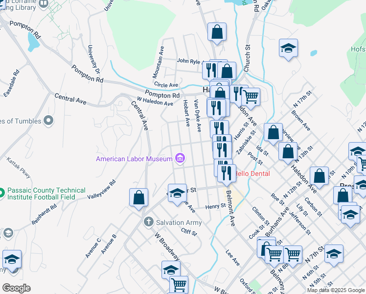map of restaurants, bars, coffee shops, grocery stores, and more near in Haledon