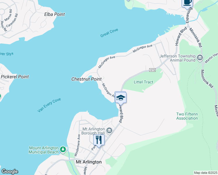 map of restaurants, bars, coffee shops, grocery stores, and more near 20 McGregor Avenue in Mount Arlington