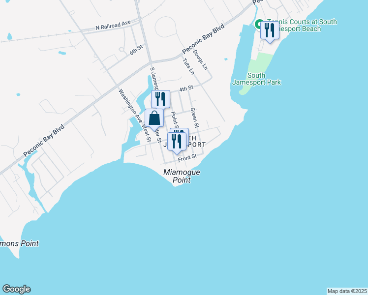 map of restaurants, bars, coffee shops, grocery stores, and more near in Jamesport