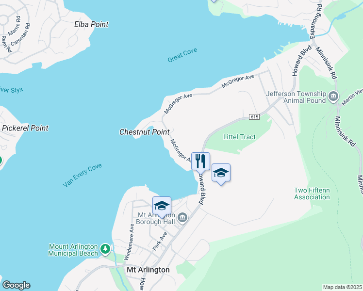 map of restaurants, bars, coffee shops, grocery stores, and more near 20 McGregor Avenue in Mount Arlington