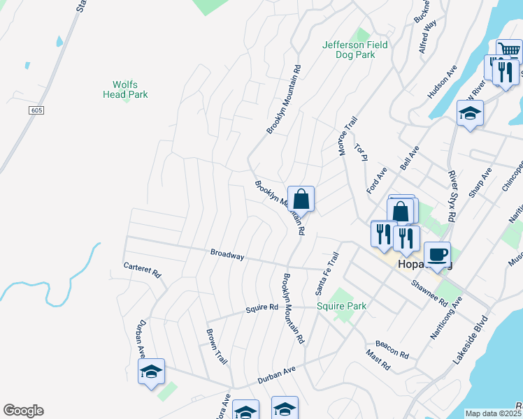 map of restaurants, bars, coffee shops, grocery stores, and more near 337 Windsor Avenue in Hopatcong