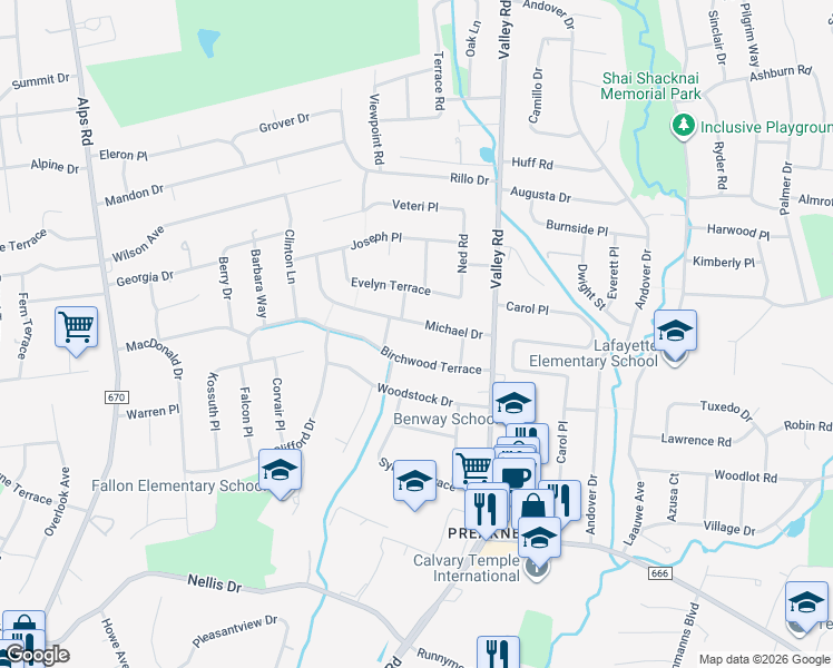 map of restaurants, bars, coffee shops, grocery stores, and more near 31 Michael Drive in Wayne