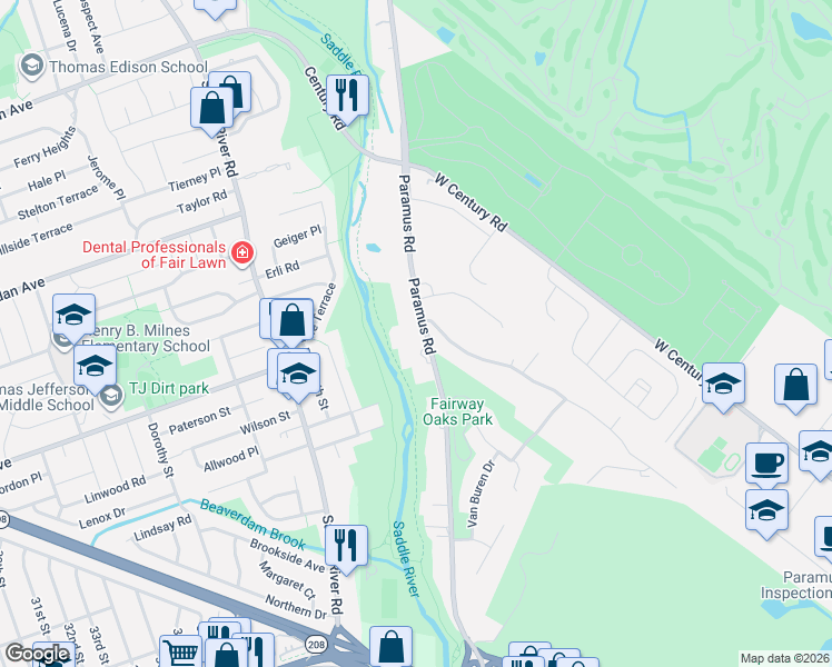 map of restaurants, bars, coffee shops, grocery stores, and more near 157 Paramus Road in Paramus