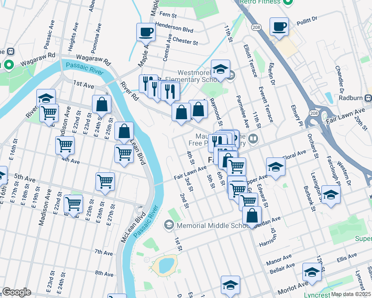 map of restaurants, bars, coffee shops, grocery stores, and more near 15-16 4th Street in Fair Lawn
