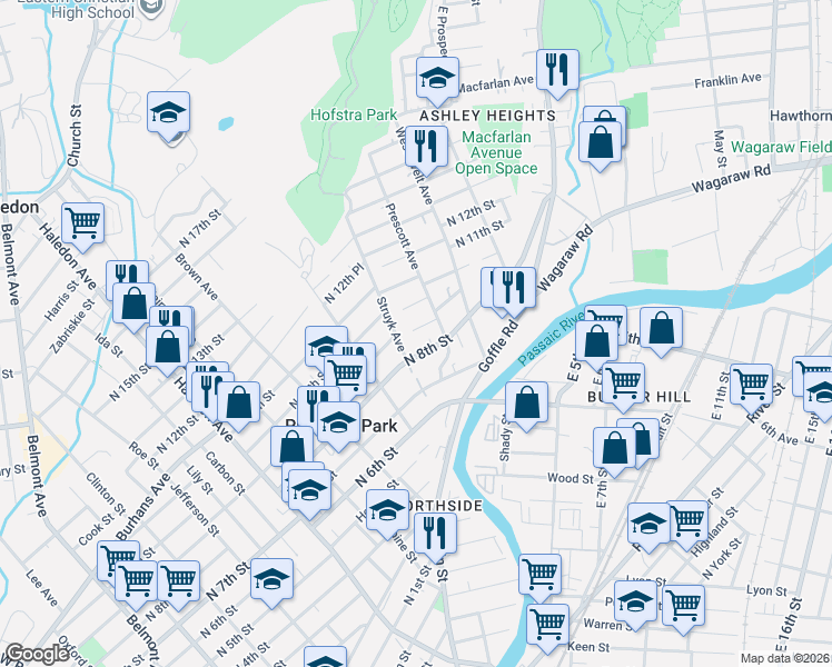 map of restaurants, bars, coffee shops, grocery stores, and more near 409 North 9th Street in Prospect Park