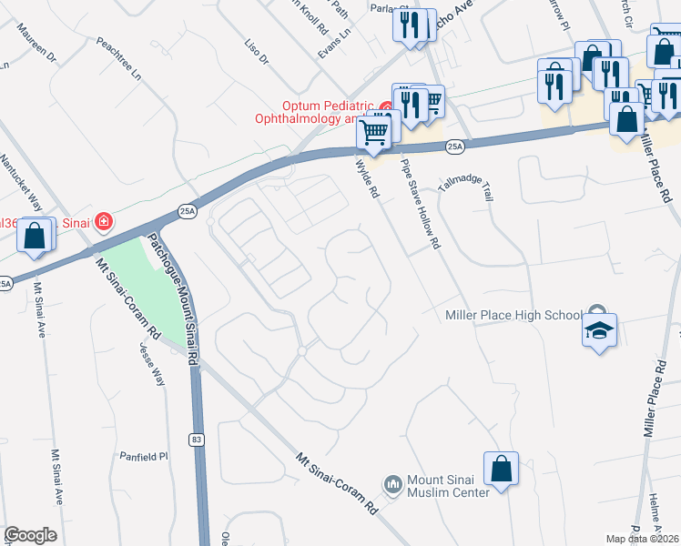 map of restaurants, bars, coffee shops, grocery stores, and more near 11 Hopkins Court in Mount Sinai