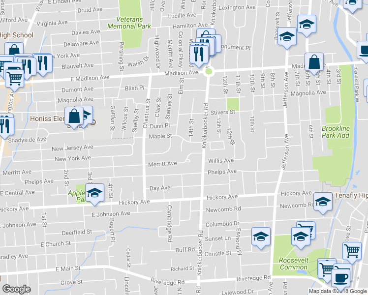 map of restaurants, bars, coffee shops, grocery stores, and more near 14 Cherry Court in Cresskill
