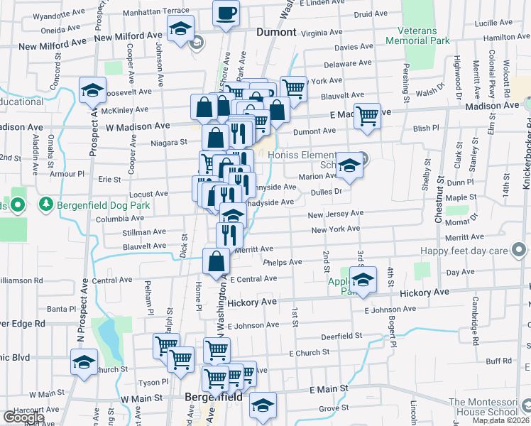 map of restaurants, bars, coffee shops, grocery stores, and more near 21 New Jersey Avenue in Bergenfield