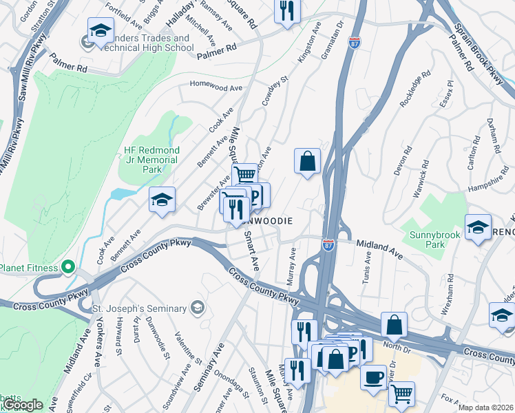 map of restaurants, bars, coffee shops, grocery stores, and more near 15 Cerone Avenue in Yonkers