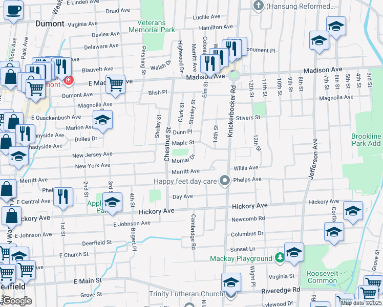 map of restaurants, bars, coffee shops, grocery stores, and more near 68 Momar Drive in Bergenfield