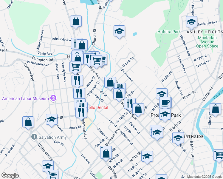 map of restaurants, bars, coffee shops, grocery stores, and more near 85 North 15th Street in Prospect Park