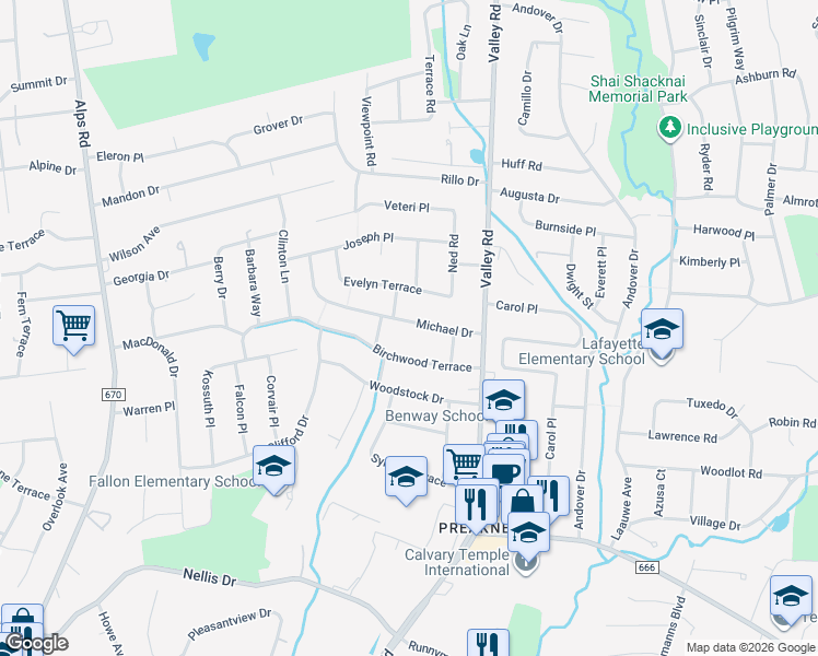 map of restaurants, bars, coffee shops, grocery stores, and more near 31 Michael Drive in Wayne