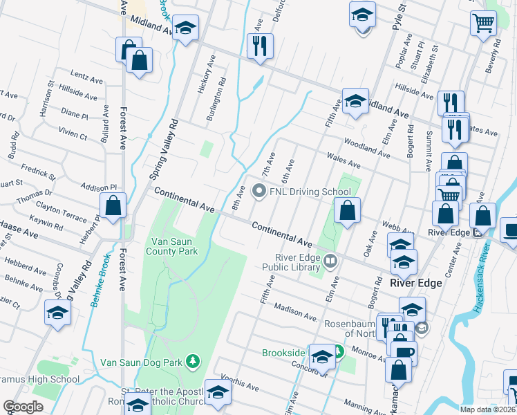 map of restaurants, bars, coffee shops, grocery stores, and more near 722 7th Avenue in River Edge