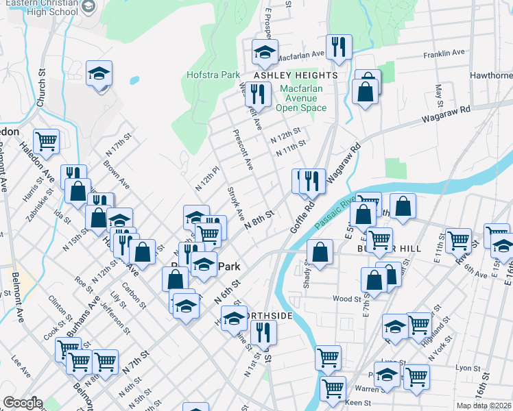 map of restaurants, bars, coffee shops, grocery stores, and more near 409 North 9th Street in Prospect Park