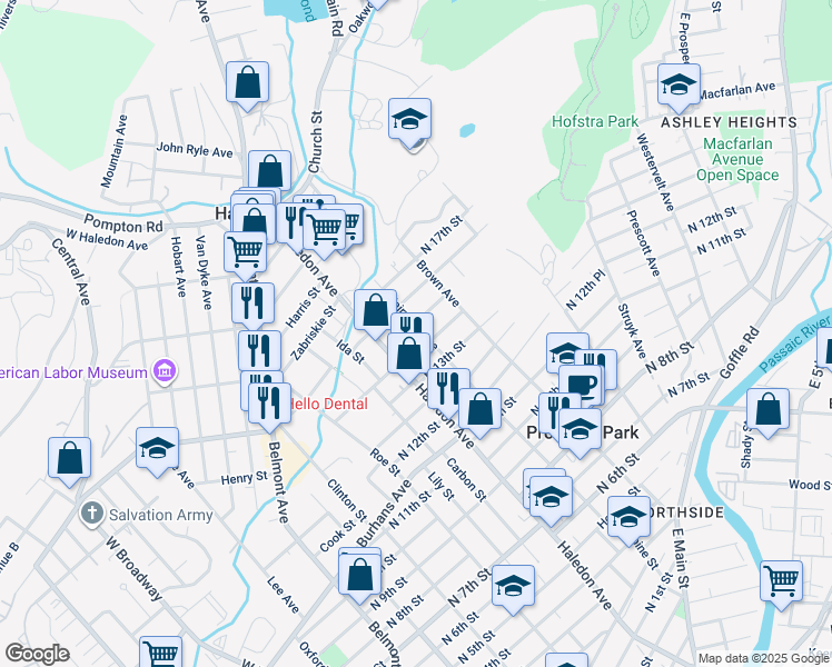 map of restaurants, bars, coffee shops, grocery stores, and more near 208 Fairview Avenue in Prospect Park