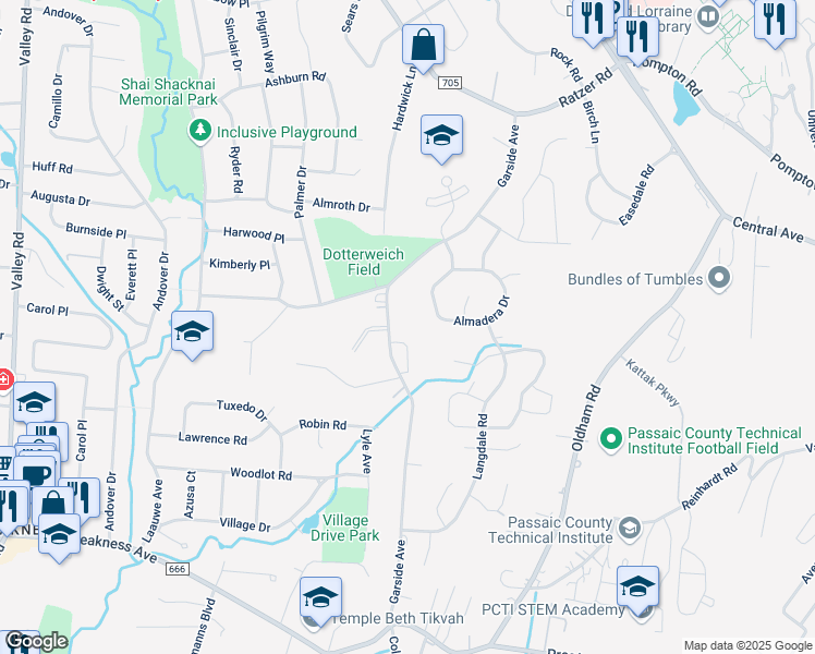 map of restaurants, bars, coffee shops, grocery stores, and more near 134 Garside Avenue in Wayne