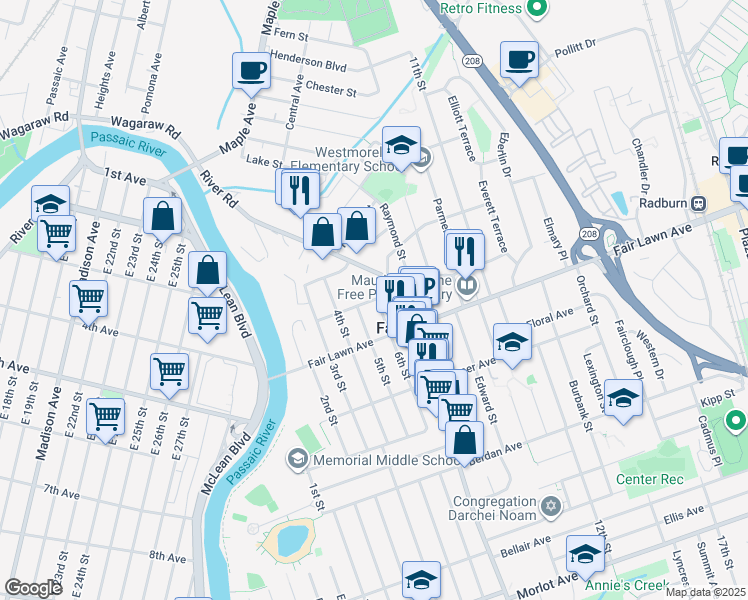 map of restaurants, bars, coffee shops, grocery stores, and more near 15-00 River Road in Fair Lawn