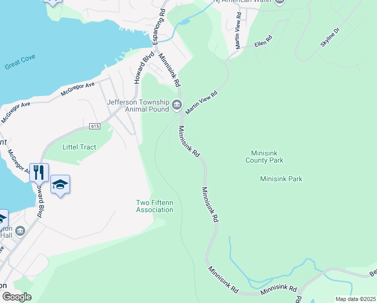 map of restaurants, bars, coffee shops, grocery stores, and more near 93 Minnisink Road in Jefferson