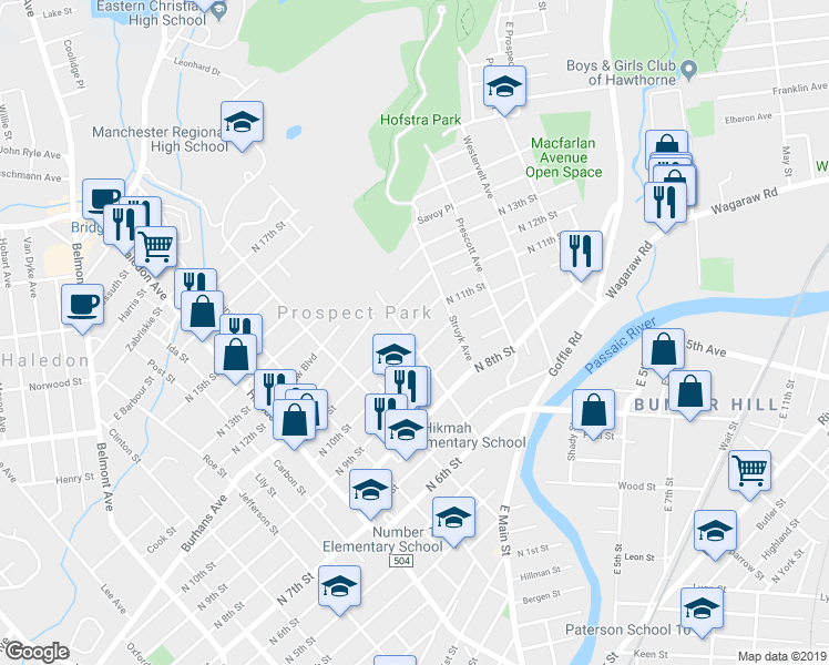 map of restaurants, bars, coffee shops, grocery stores, and more near 364 North 11th Street in Prospect Park