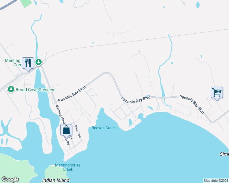 map of restaurants, bars, coffee shops, grocery stores, and more near 255 Peconic Bay Boulevard in Riverhead