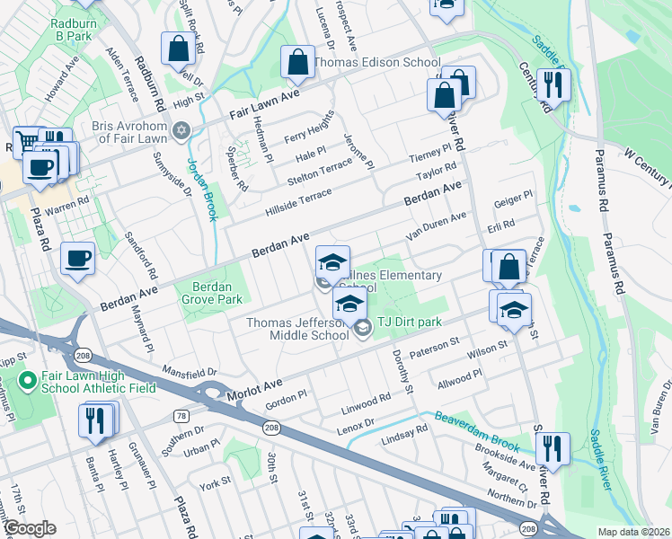 map of restaurants, bars, coffee shops, grocery stores, and more near 37-02 Van Duren Avenue in Fair Lawn