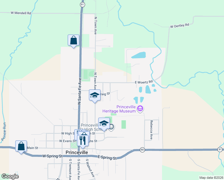 map of restaurants, bars, coffee shops, grocery stores, and more near 700 Princeville Avenue in Princeville