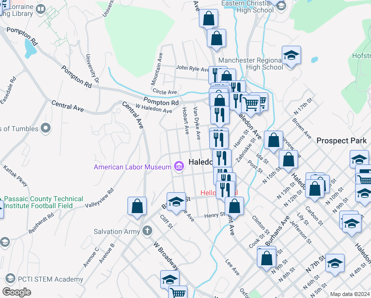 map of restaurants, bars, coffee shops, grocery stores, and more near in Haledon
