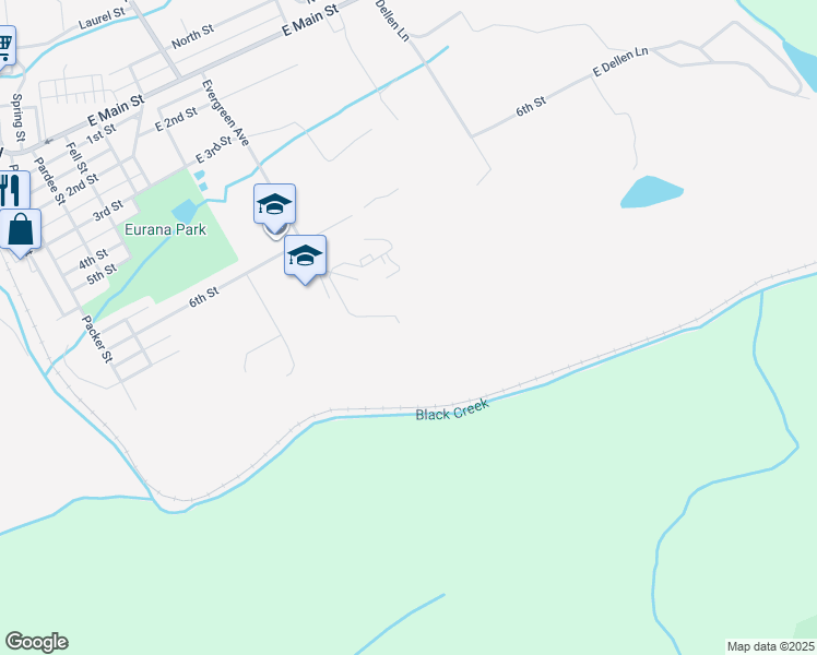 map of restaurants, bars, coffee shops, grocery stores, and more near 1500 Evergreen Avenue in Weatherly