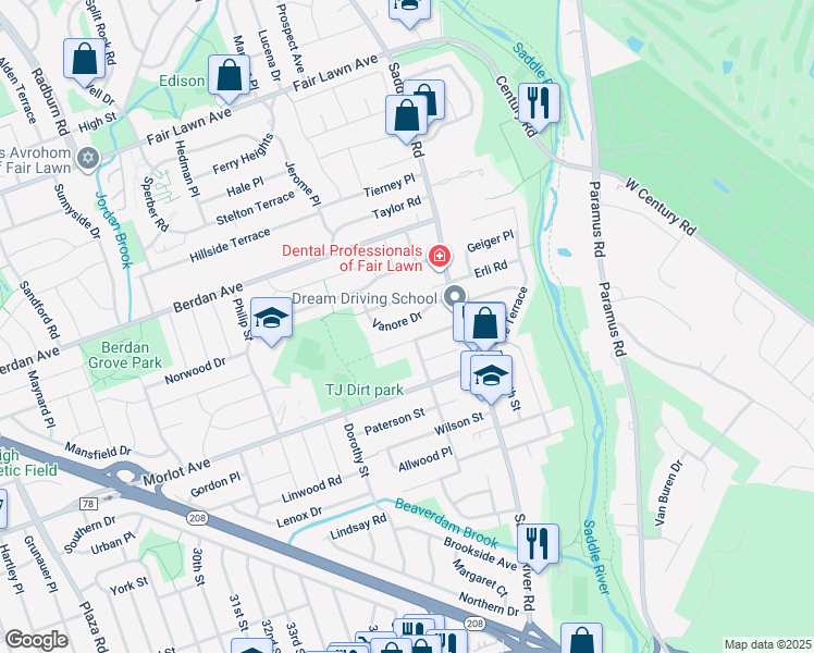 map of restaurants, bars, coffee shops, grocery stores, and more near 39-06 Vanore Drive in Fair Lawn