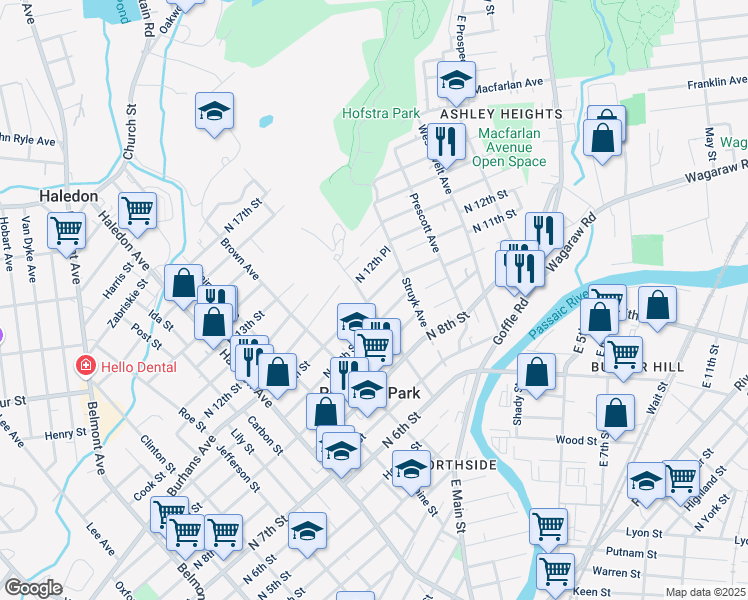 map of restaurants, bars, coffee shops, grocery stores, and more near 364 North 11th Street in Prospect Park