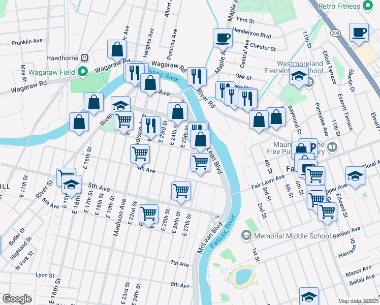 map of restaurants, bars, coffee shops, grocery stores, and more near 170 3rd Avenue in Paterson