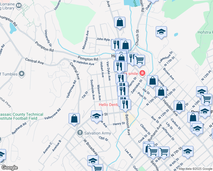map of restaurants, bars, coffee shops, grocery stores, and more near 49 Tilt Street in Haledon