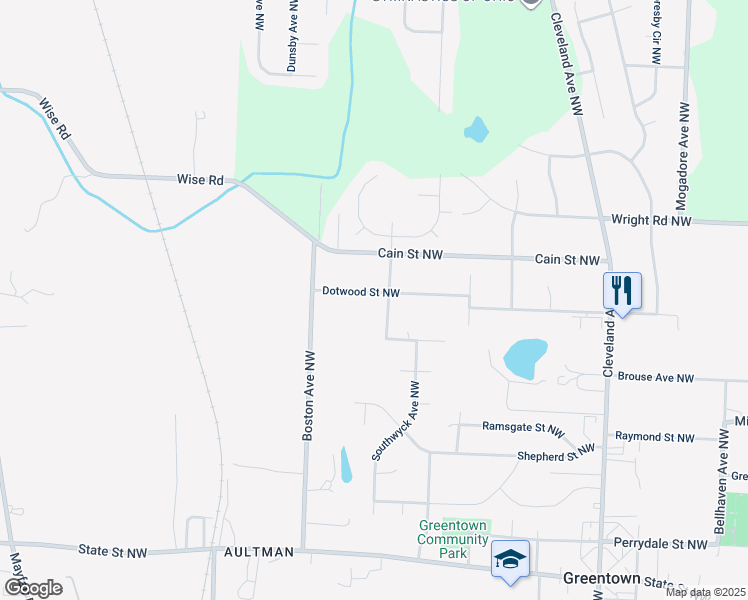 map of restaurants, bars, coffee shops, grocery stores, and more near 3674 Dotwood Street Northwest in North Canton