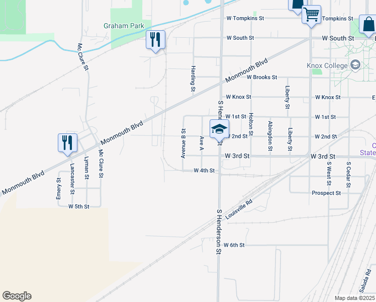 map of restaurants, bars, coffee shops, grocery stores, and more near 800-898 Avenue B Street in Galesburg