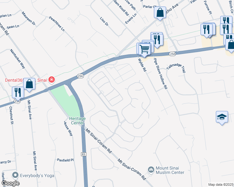 map of restaurants, bars, coffee shops, grocery stores, and more near 8 Shelly Lane in Mount Sinai