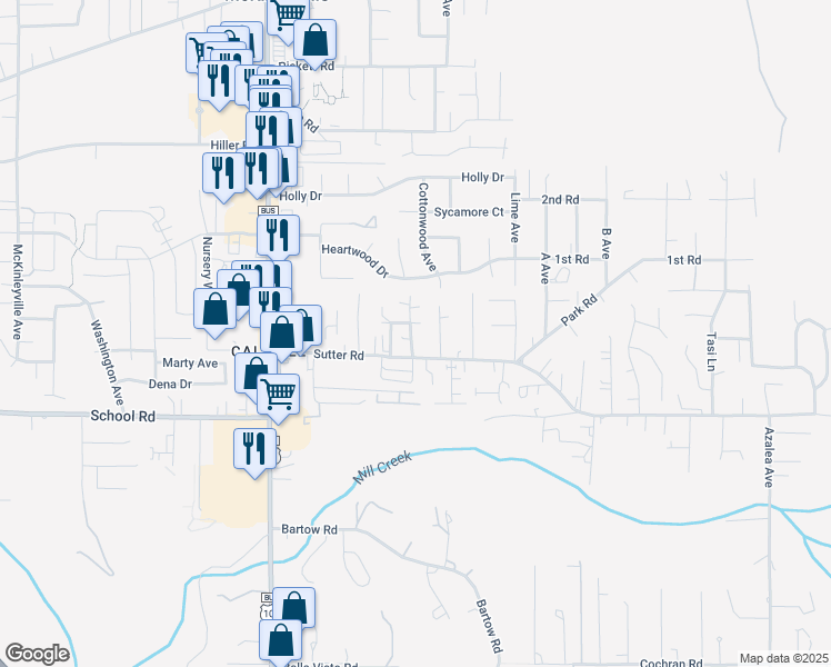 map of restaurants, bars, coffee shops, grocery stores, and more near 1725 Mygina Avenue in McKinleyville