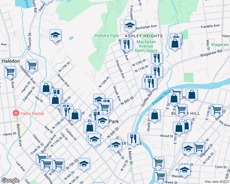 map of restaurants, bars, coffee shops, grocery stores, and more near 33 Struyk Avenue in Prospect Park